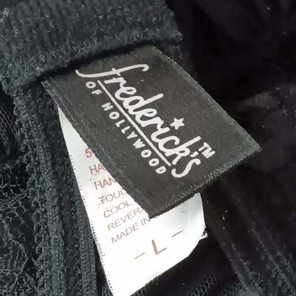 Frederick's Bra Lace and Mesh Black with Ruffled Straps and Blue Bow - Picture 6 of 7